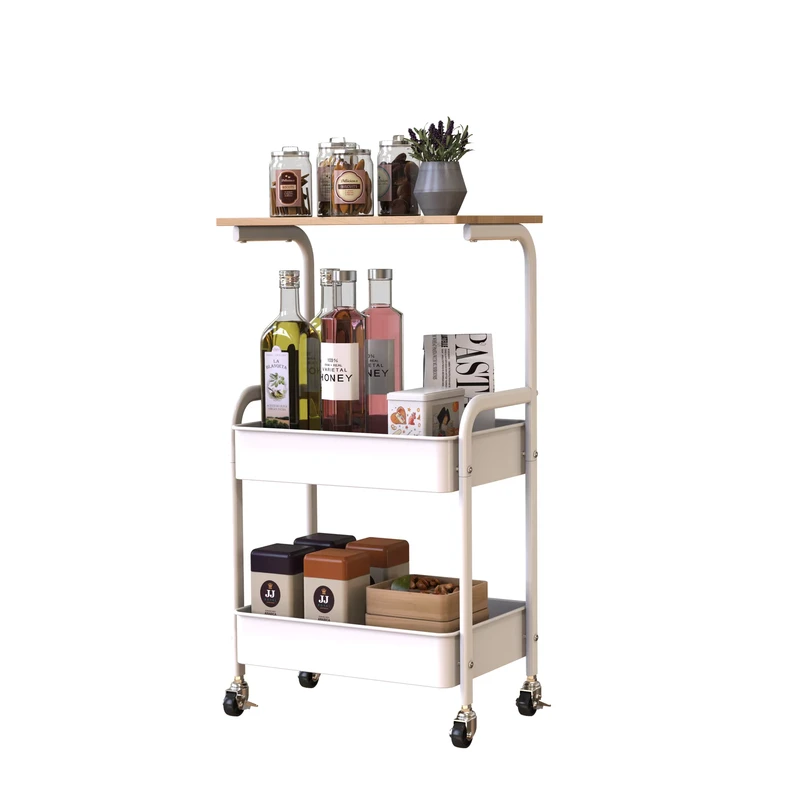 New Design Kitchen 3 Tier Rolling Cart With Tabletop Metal Ultility Cart