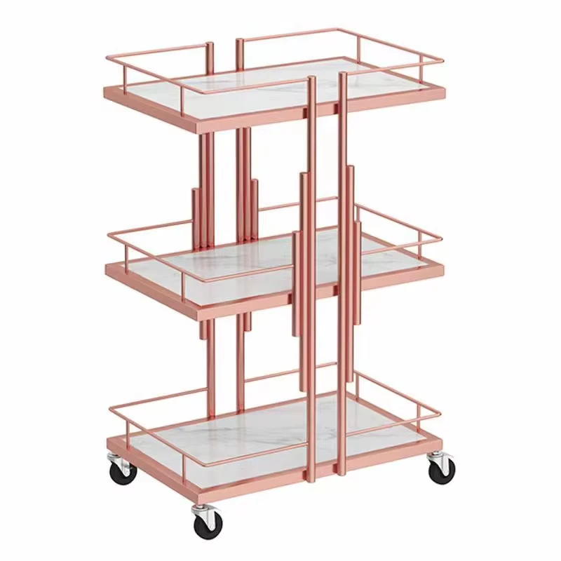 New Design Makeup Salon Cart 3-Tier Pedicure Spa Nail Salon Cart Gold Beauty Trolley with Lockable Wheels