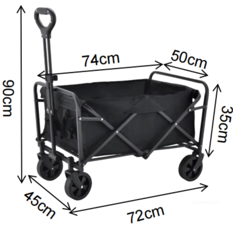 New Design Outdoor Foldable Four-Wheel 600D Oxford Cloth Camping Trolley with Storage Platform for BBQ & Shopping