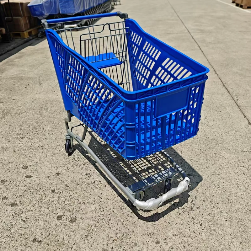 New Design Plastic Shopping Trolley Zinc Plated 5” Pu Wheels Unfolding Shopping Cart