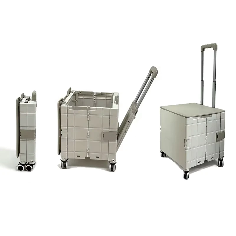 New Design Small Size Folding Camping Cart Plastic Foldable Trolley with 4 Wheels