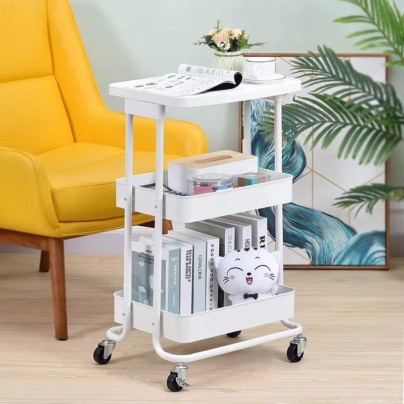 New Designed Makeup Cosmetic Storage Organizer Trolley Mobile Storage Rack 3 Tier Utility Storage Cart With Table Top
