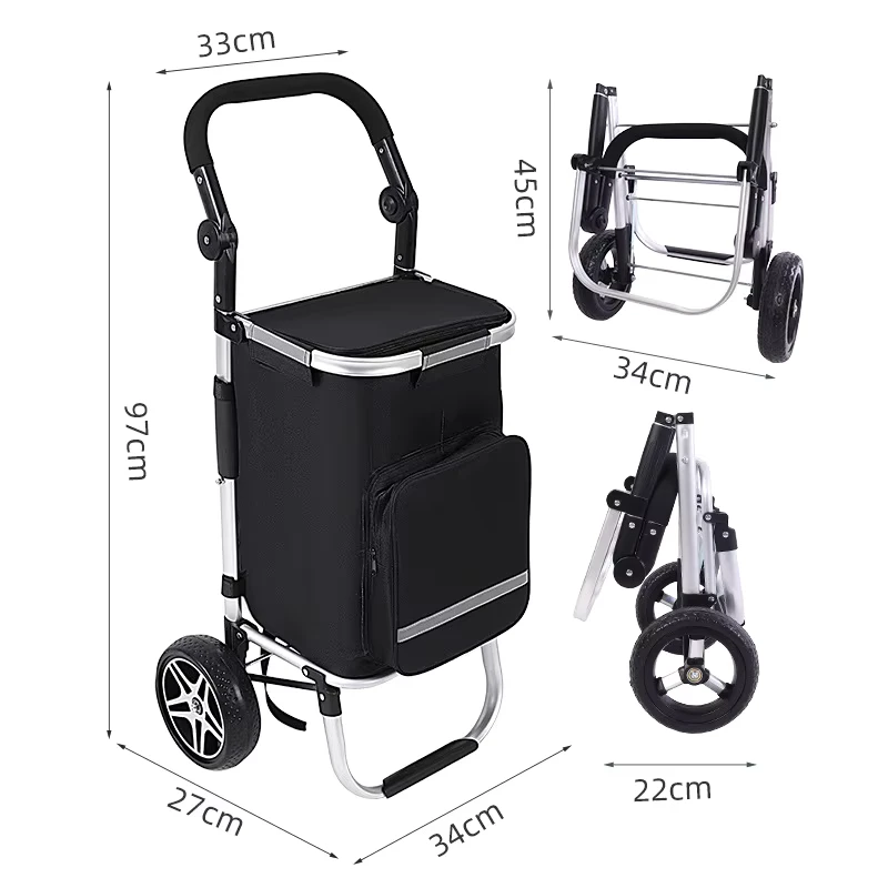 New Folding Shopping Cart Large Capacity Supermarket Climbing Hand Truck Trolley Two Wheel Shopping Cart With Insulated Bag
