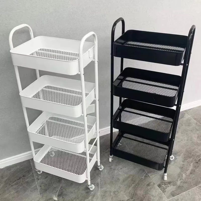 New Household Carbon Steel 4 Storey Kitchen Storage Rack Trolley Cart Organizer Foldable Kitchen Trolley with Wheels