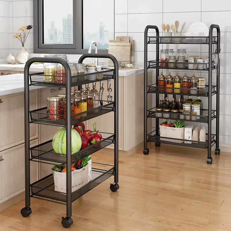 New Kitchen Mobile Storage Trolley Floor standing Multi layer Metal Storage Rack Space Saving Modern Eco Friendly Living Room