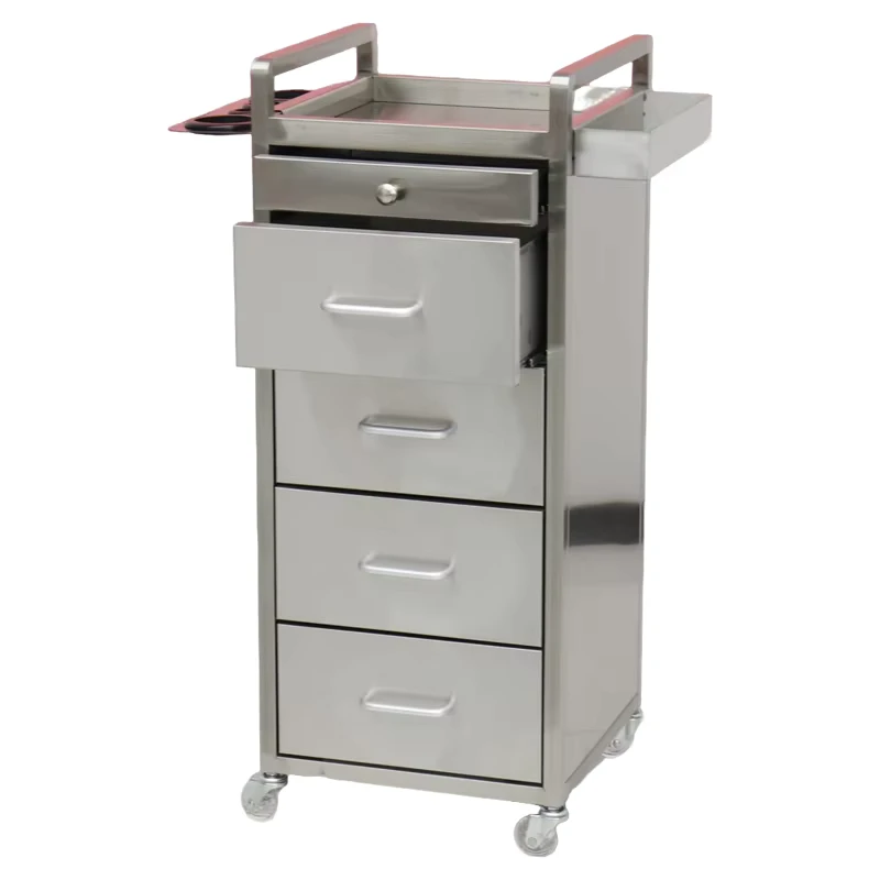 New Model Stainless Steel Tool Cabinet for Hair Salons Hair Salon Trolley with Wheels Stylist Storage Box