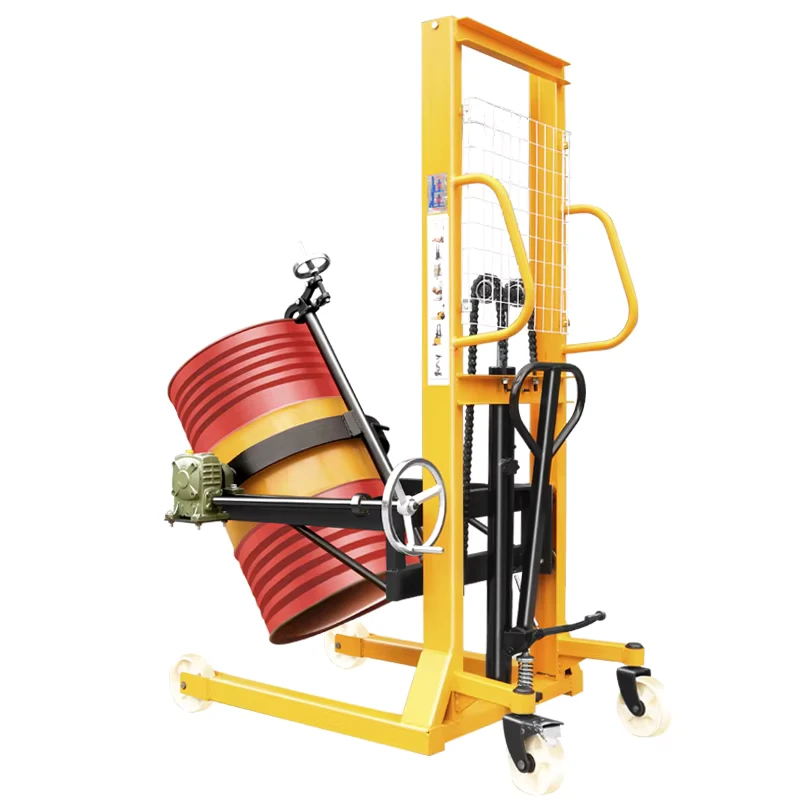 New Muduo Chinese Manual Hydraulic Forklift Oil Drum Stacker Truck with 1 Ton Load Capacity for Retail Use
