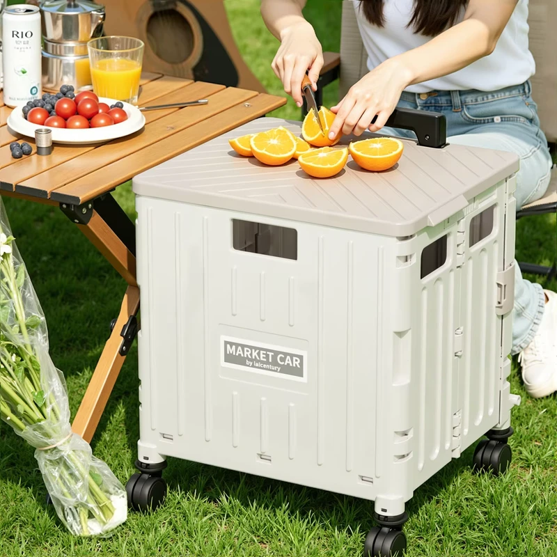 New Portable Household Items Foldable Storage Box Trolley Plastic Cart for Home and Kitchen Foldable Organizers for Grocery