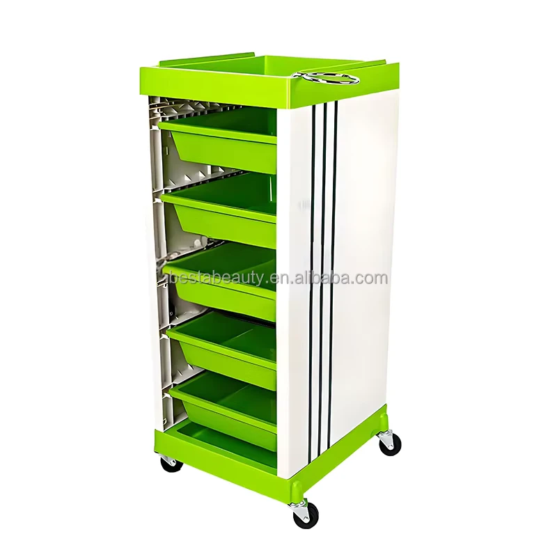 New Salon Furniture Equipment Modern Black Plastic Movable 5 Drawers Beauty Salon Trolley Cart