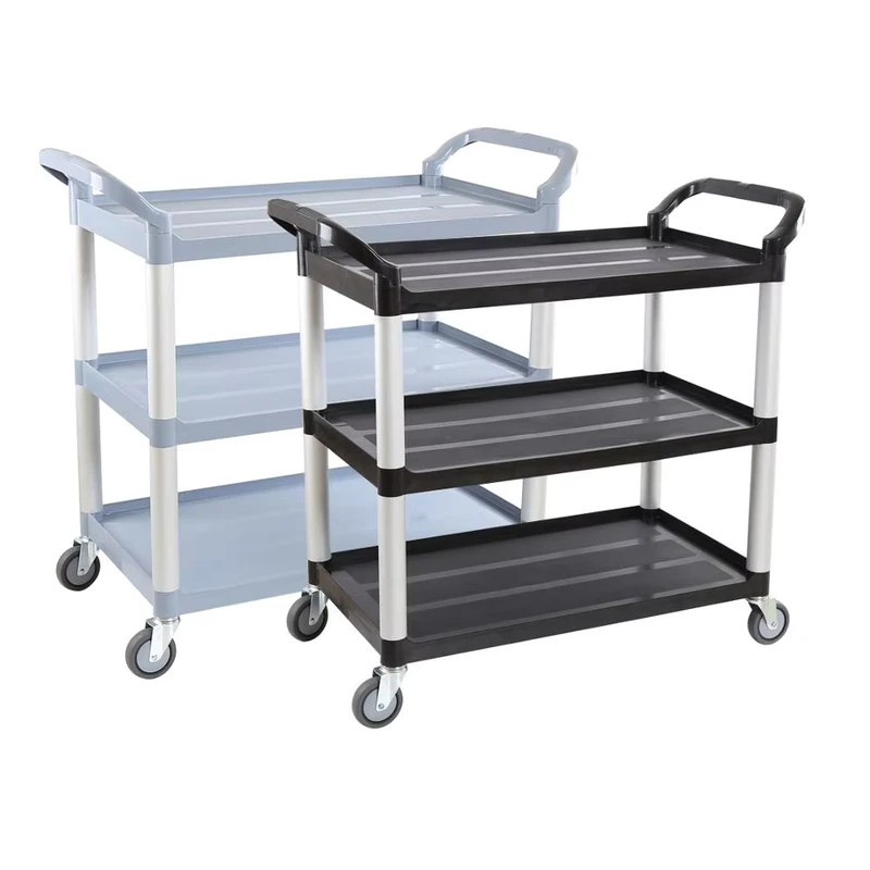 New Style PP Kitchen Trolley Utility Cart with 80kg Load Capacity Durable Black & Gray for Restaurant Food Service