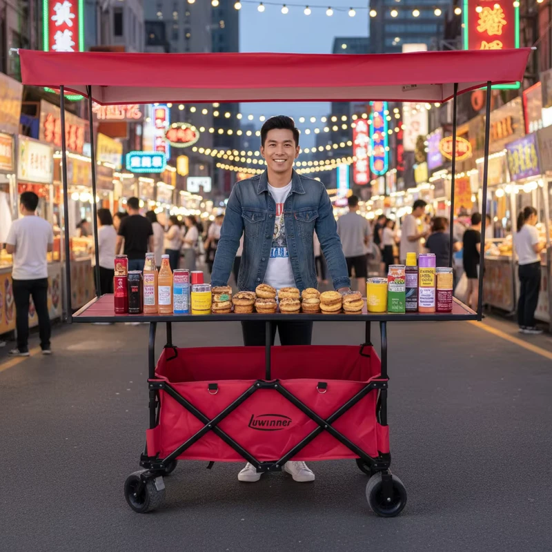 Night Market Stall Special Red Black Folding Mobile Car Lifting Egg Roll Table Board Sunshade Outdoor Stall