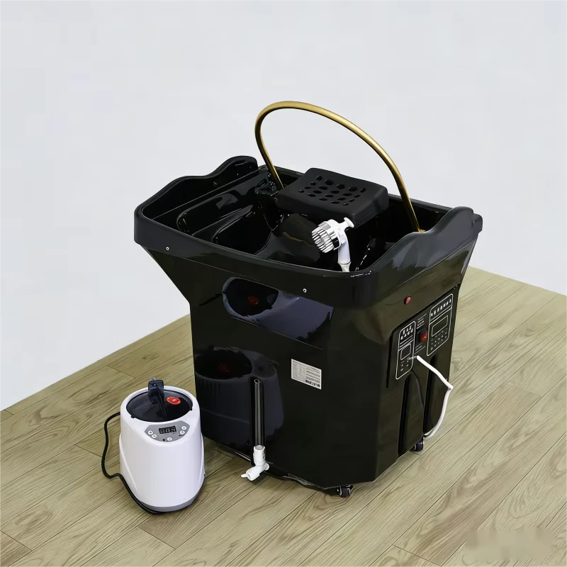 No Plumbing Required Portable Hair Washing Cart Thermostatic Control Acrylic Metal Water Circulation Beauty Salon Shampoo