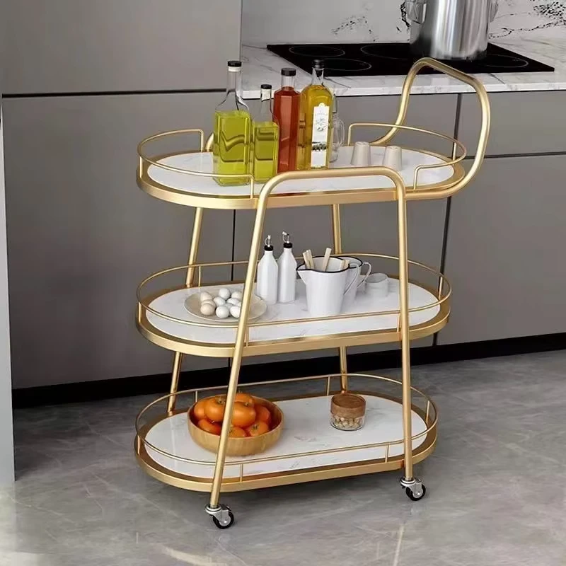 Nordic Metal 4 Wheel 3 Shelf Commercial Household Restaurant Wheeled Cart Hotel Club KTV Beverage Handcart Tea Food Serving