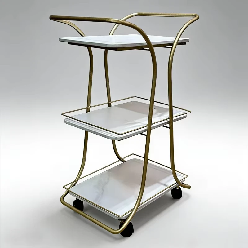 Nordic Mobile High End Cart Storage Gold Multi Layer Dining Cart Restaurant Delivery Cart