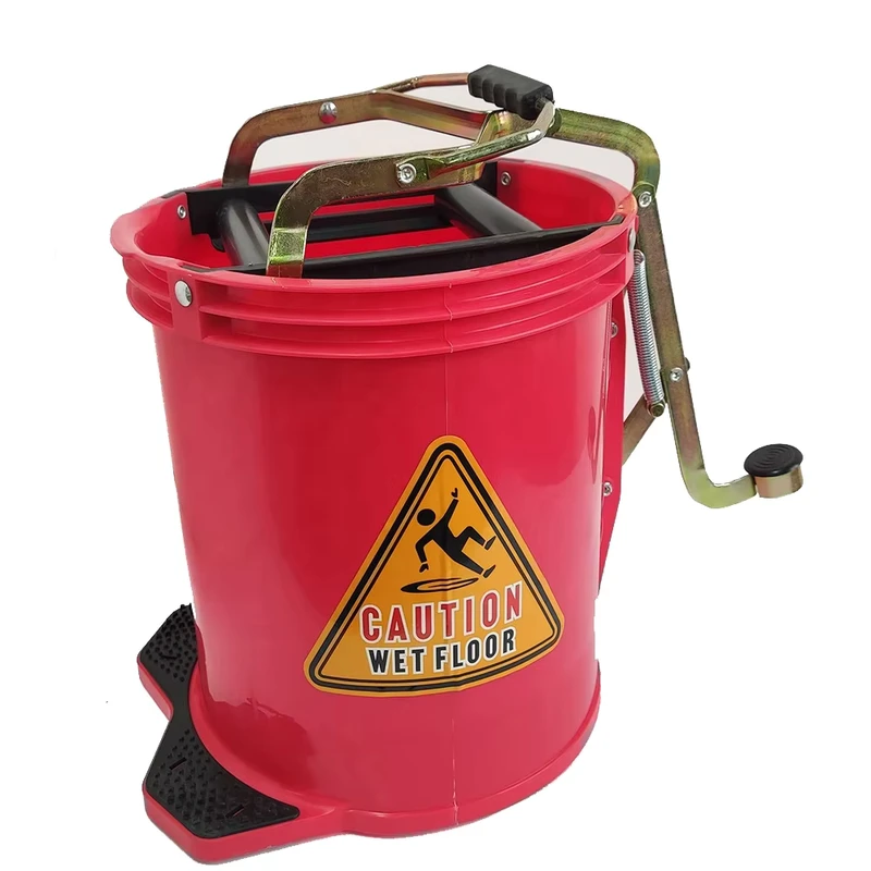 O Cleaning 16L Round Plastic Step On Roller Wringer Mop Bucket With Metal Frame on Wheels Rolling Floor Cleaning Squeeze Bucket