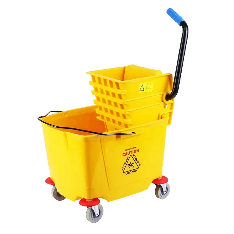 O Cleaning Commercial Industrial 36L Plastic Rolling Mop Bucket With Wheels Handle Side Press Wringer Trolley Cleaning Vehicle