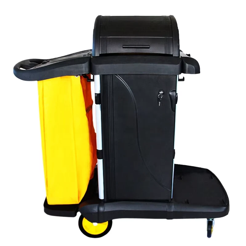 O Cleaning High Capacity Plastic Rolling Janitorial Cleaning Cart Hotel Waste Management Cleaning Trolley Custodial Utility Cart