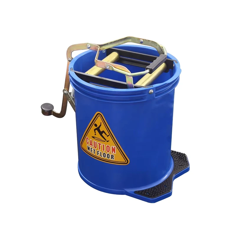 O Cleaning Home Round 16L Plastic Step Pedal Mop Bucket With Roller Wringer on Wheels Rolling Cleaning Trolley With Metal Frame