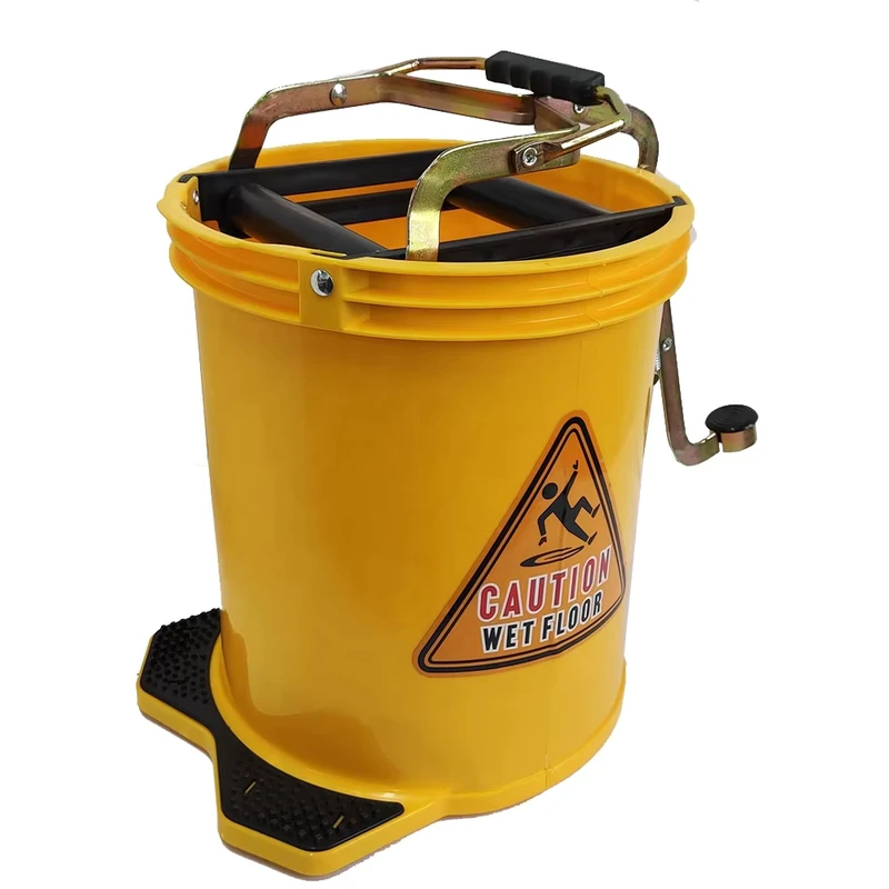 O Cleaning Industrial Round 16L Plastic Foot Pedal Roller Wringer Mop Bucket on Wheels Hands Free Step on Squeeze Water Trolley