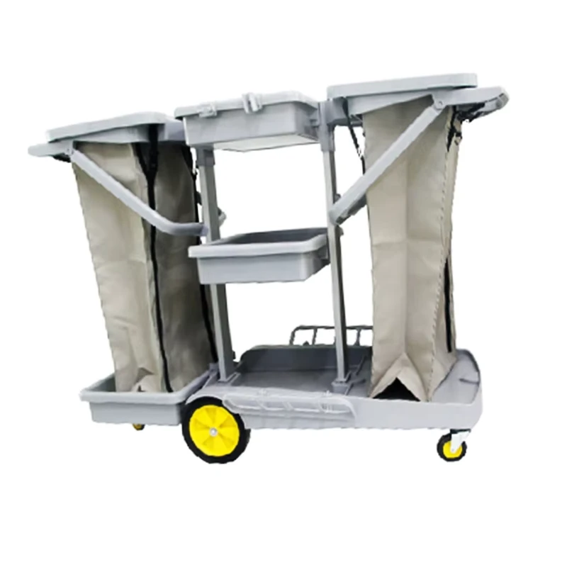 O-Cleaning Plastic Rolling Janitor Utility Cart With Oxford Bag Housekeeping Cleaning Cart on Wheels Hotel Room Service Trolley