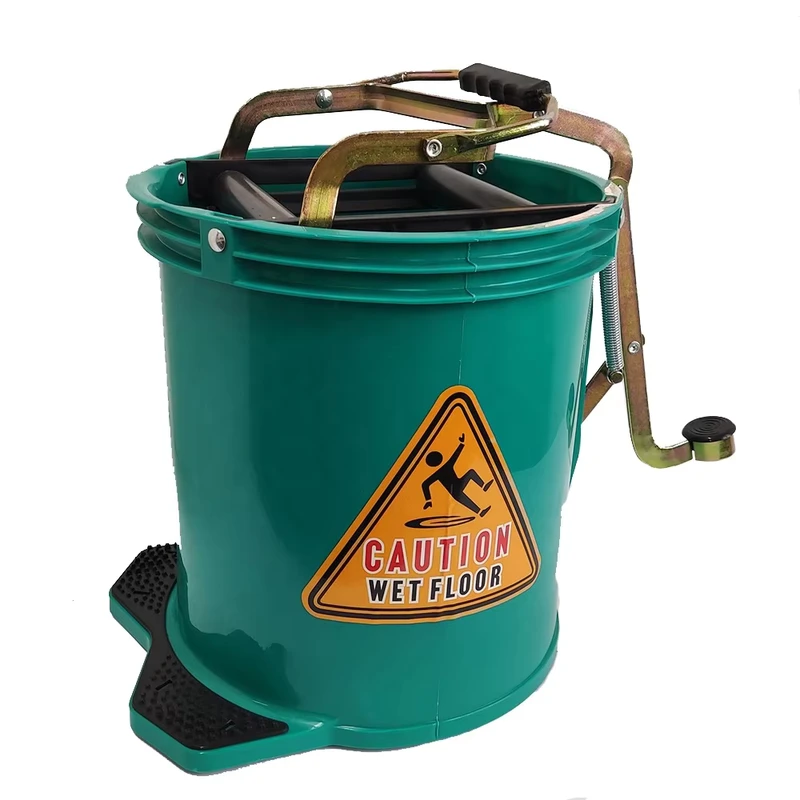 O Cleaning Wheeled Round 16L Plastic Step on Squeeze Mop Bucket With Roller Wringer Heavy Duty Metal Frame Wet Mopping Trolley