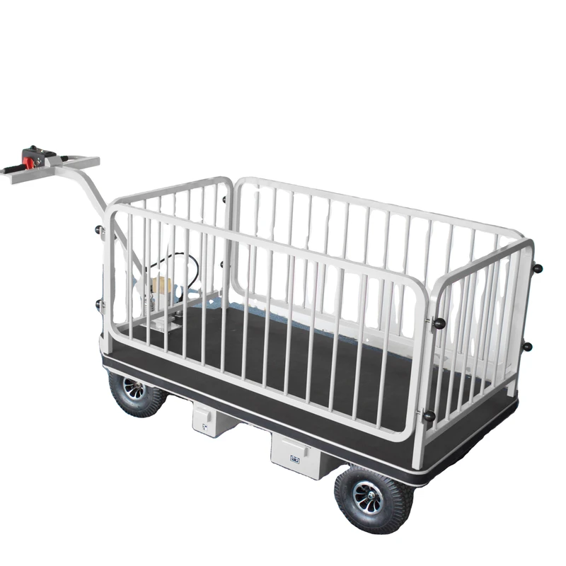 OEM 500KG Heavy Duty Foldable Platform Cart 400W Motor 30KM Range Guard Rail Electric Trailer Mover for Industrial Logistics