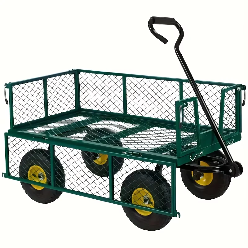 OEM Accepted Utility Heavy Duty Garden Wagon Cart Mesh Steel Hand Truck with Removable Folding Sides