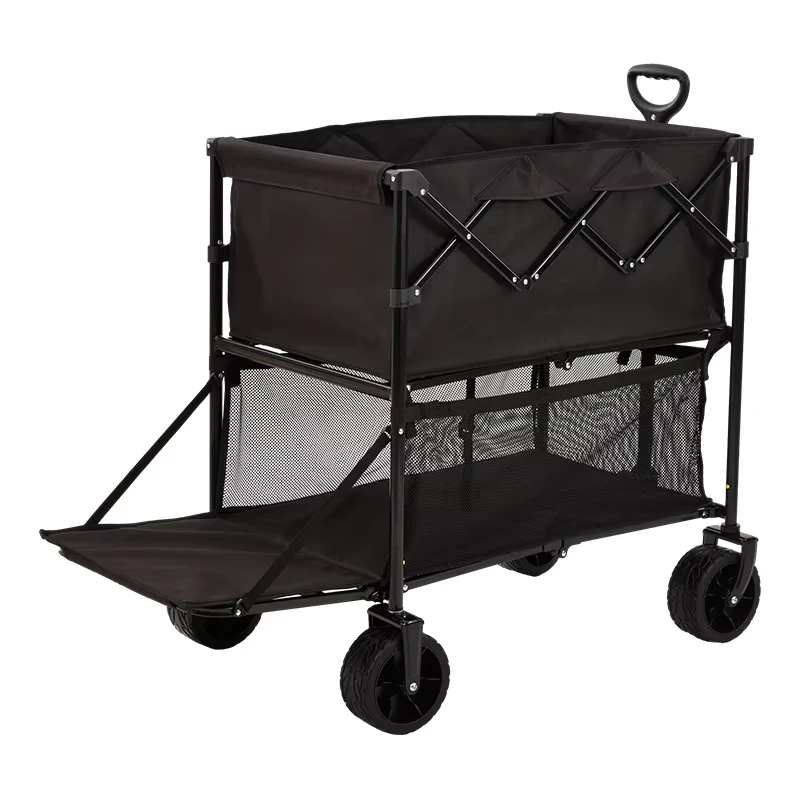 OEM Customizable Four Wheel Double Layer Structure Camping Wagon Multi Purpose Beach Folding Trolley Cart
