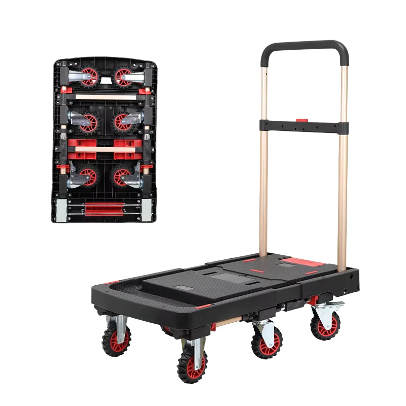 OEM Customizable Plastic Nylon Portable Foldable Platform Trolley Hand Cart with Six Wheels 3-Year Warranty for Tools
