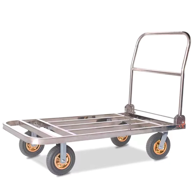 OEM Customized Heavy Duty Cargo Cart Blue Warehouse Trolley Design Handle Brake Stainless Steel Stainless Steel