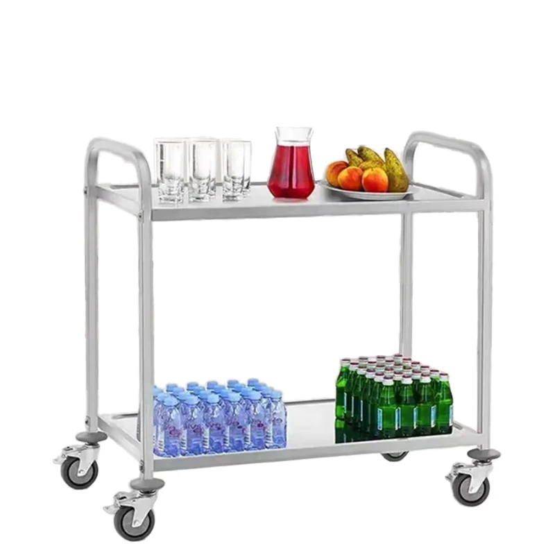 OEM Design Factory Price 2 Tier Stainless Steel Serving Cart Hotel Dining Delivery and Kitchen Transfer Cart