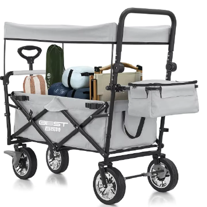 OEM Durable Steel Metal Shopping Cart Folding Push Pull Kids Wagon Trolley Fabric Shopping Cart with Kids Car Trolley