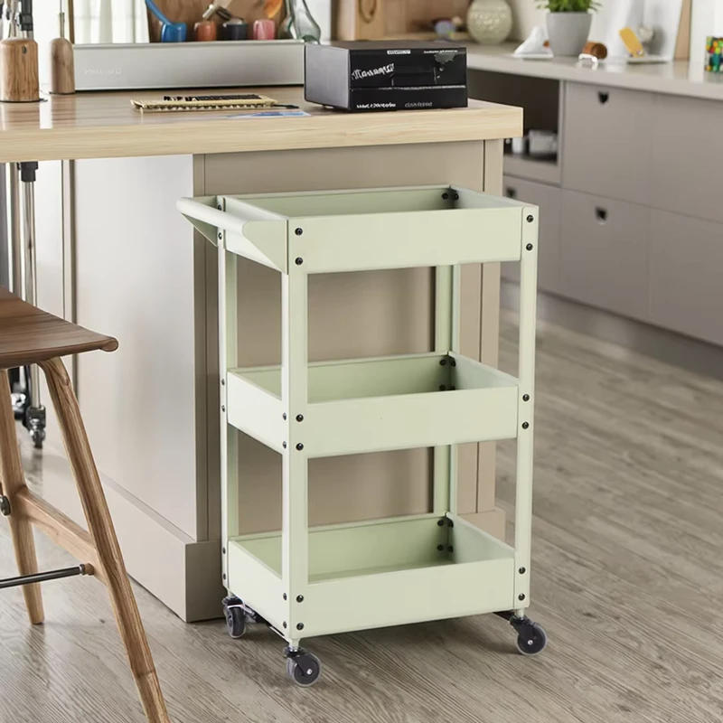 OEM Factory Metal Industrial 3 Tier Tool Trolley Cart with Locked Wheels Utility Storage Cart for Kitchen & Warehouse Use