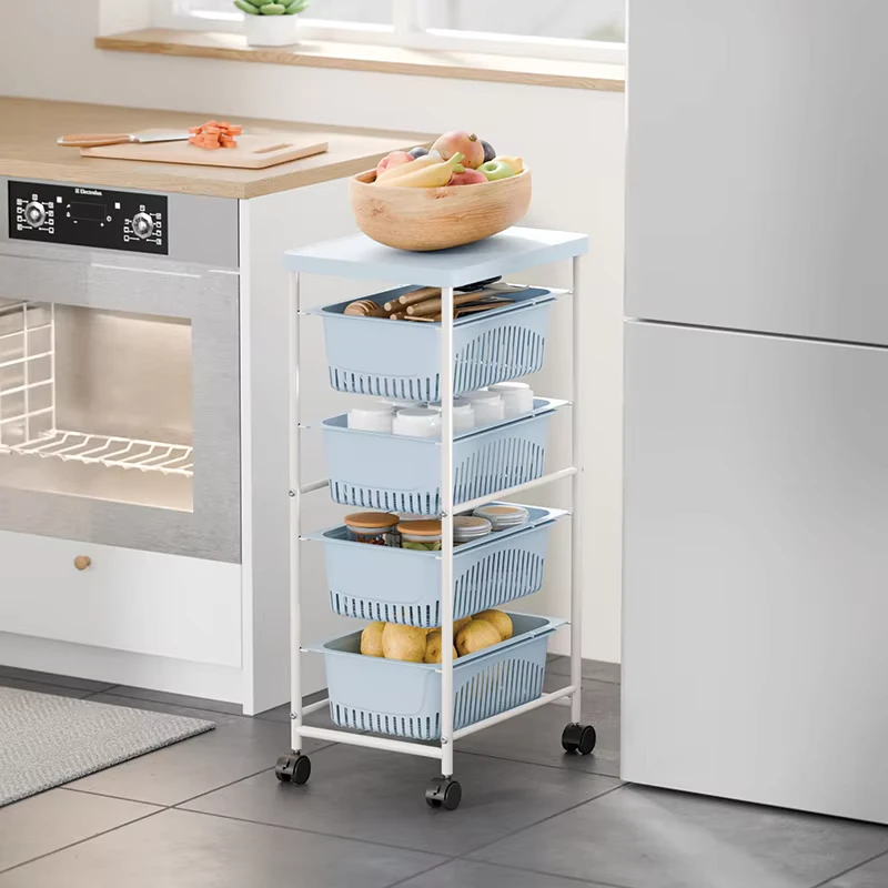 OEM Factory Price Detachable Frame Easy Assembly Utility Storage Cart Plastic Storage Basket Rack for Home Use