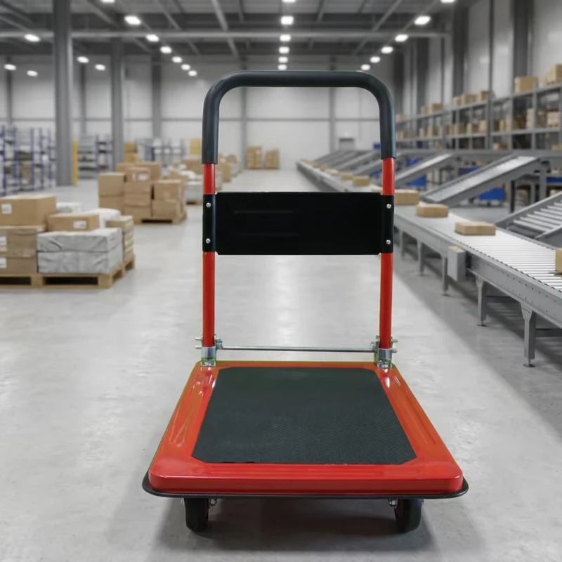 OEM Foldable Handle Heavy Duty Four Wheel Effortless Hand Cart Industrial Foldable Platform Trolley