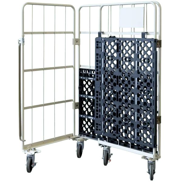OEM Galvanized Steel Roll Box Container Collapsible Wire Mesh Folding Trolley Cart for Storage