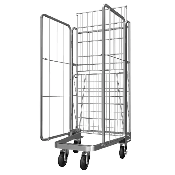 OEM Heavy Duty Durable Collapsible Wire Roll Cage Container Supermarket Trolley for Storage Foldable Cargo Storage Equipment