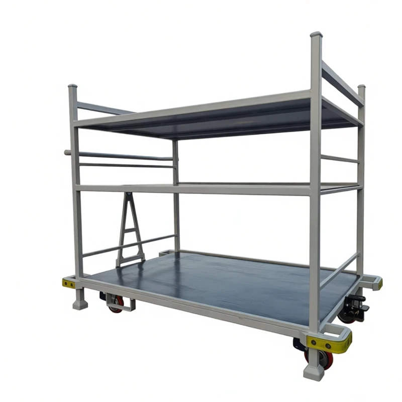 OEM Heavy Duty Q235Steel 3 Layer Food Service Cart Trolley Wheels Truck Pallet Box with Four Wheel for Industrial