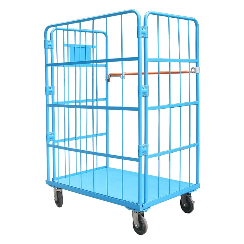 OEM Heavy Duty Stainless Steel Mesh Roll Cage Trolley with Four Wheel Castors for Warehouse