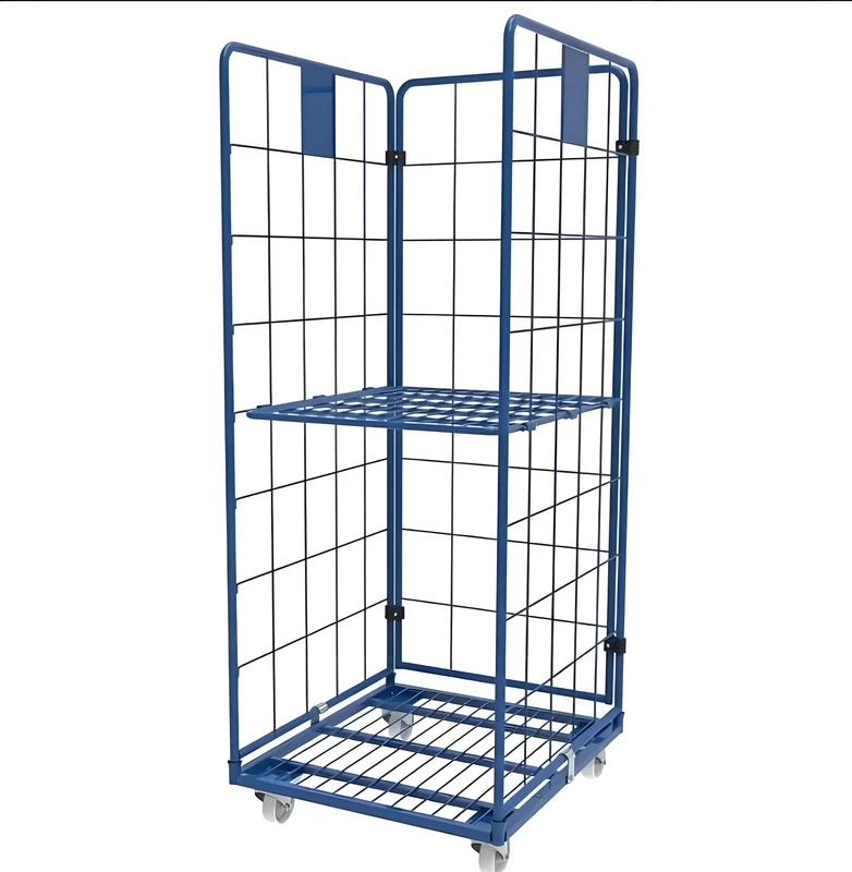 OEM Heavy Duty Steel Wire Mesh Collapsible Roll Container Trolley Four Sides Warehouse Transport Nestable