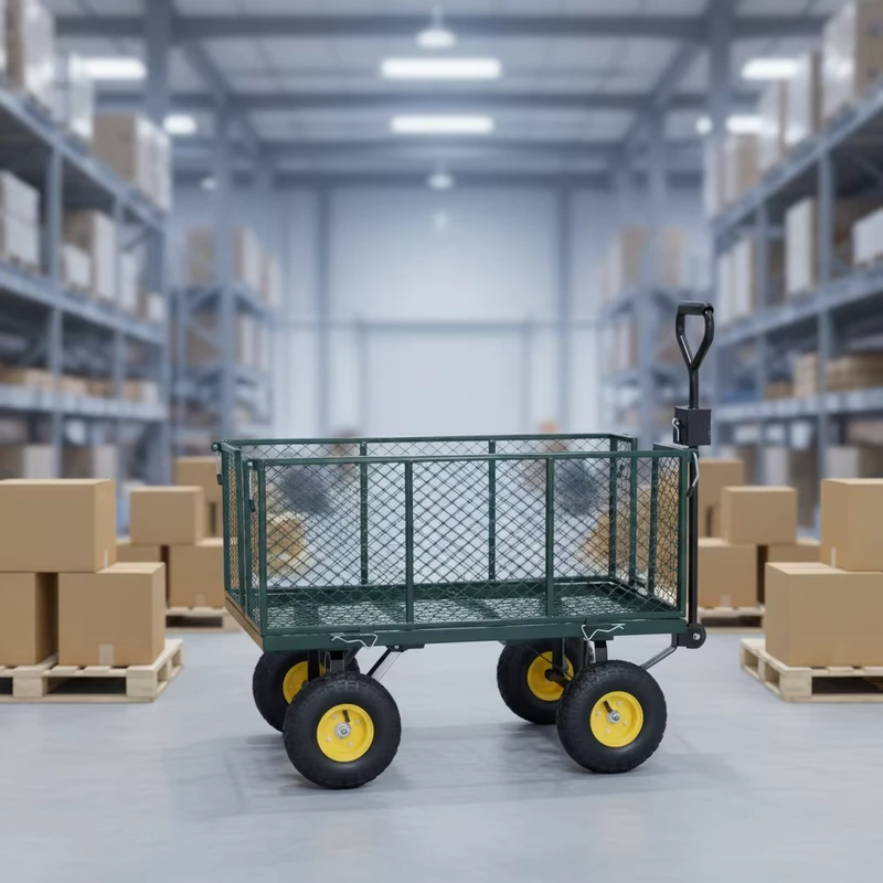OEM Industrial Storage Folding Utility Cart Mesh Stainless Steel Trolley Removable Sides 10″ 3.50 4 Pneumatic Four Wheel