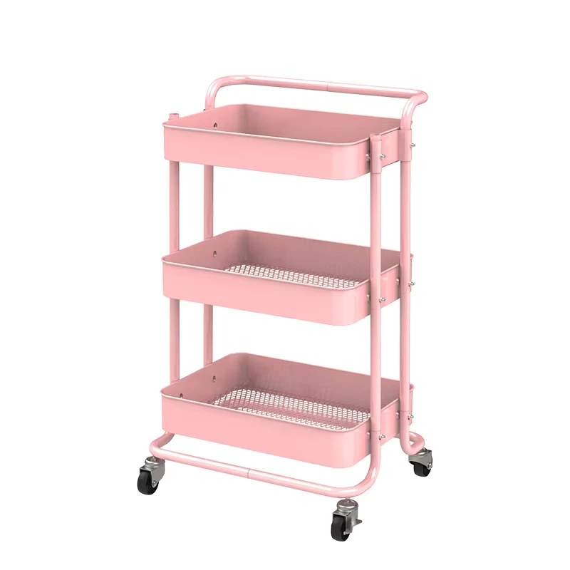 OEM ODM 3 Tier Metal Utility Storage Cart for Groceries & Tool Mobile Storage Rack with 4 Swivel Wheels