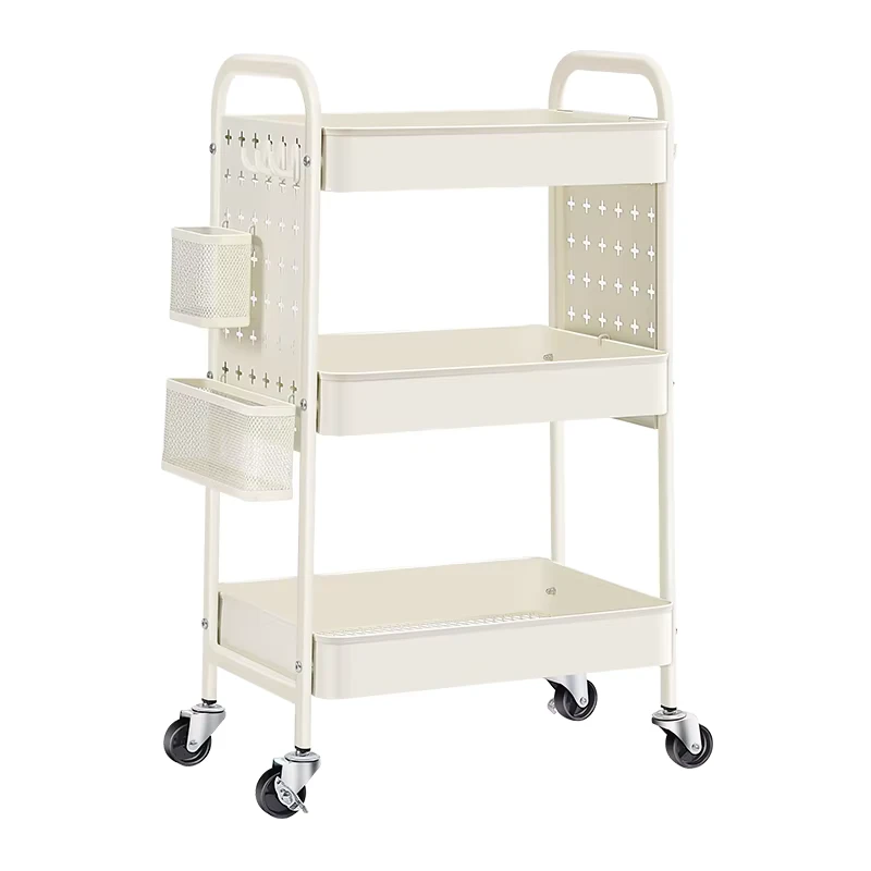 OEM & ODM 3 Tier Utility Rolling Cart DIY Pegboard Kitchen Organizer Storage Rack Trolley With Handle