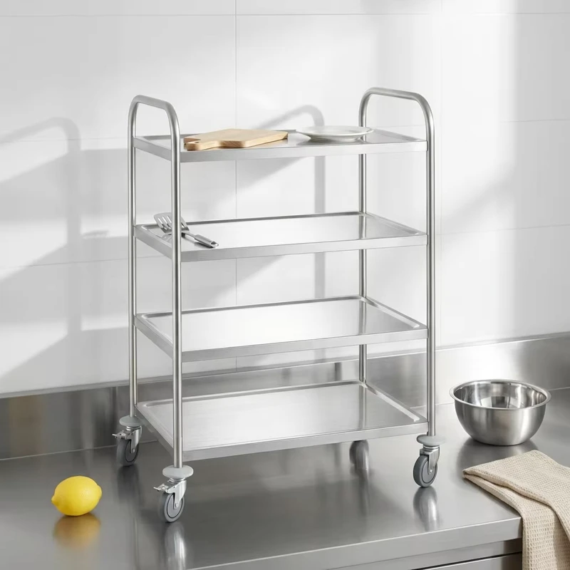 OEM & ODM Available Commercial Stainless Steel Mobile Food Cart Stainless Steel Food Cart Stainless Steel Hand Push Food Cart