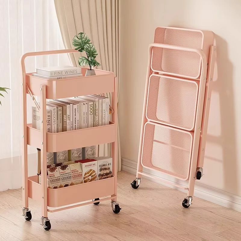 OEM ODM Custom Foldable Utility Cart Heavy Duty 3 Tier Rolling Storage Cart with Wheels Factory Direct Supply for Bulk Order