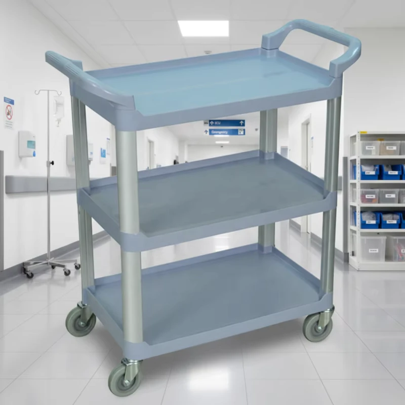 OEM ODM Customizable 3 Shelf Four Wheel Hotel Kitchen Office Storage Plastic Utility Service Cart Trolley