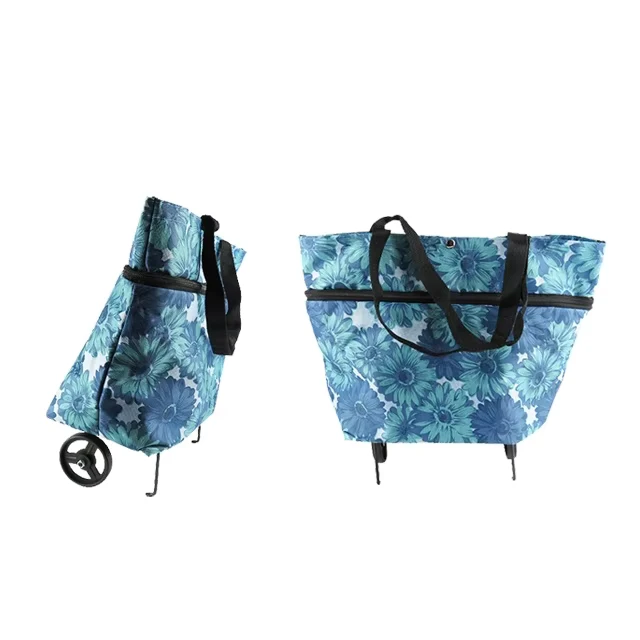 OEM ODM Portable Expandable Fold up Trolley Cart Shopping Folding Bag on Wheels