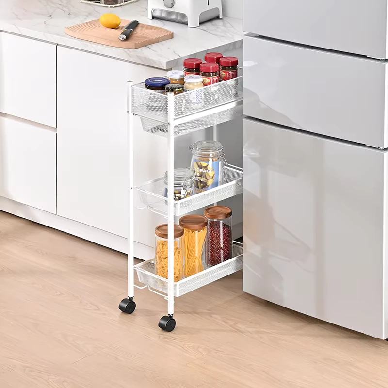 OEM ODM Rolling Storage Rack Narrow Spaces 4 Tier Metal Storage Cart Sturdy Utility Trolley