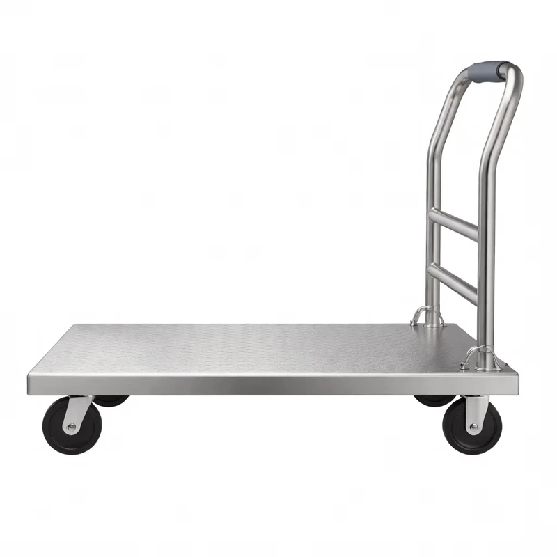 OEM ODM Supply Heavy Duty Hand Push Cart 201 Stainless Steel Platform Trolley with Silent Casters