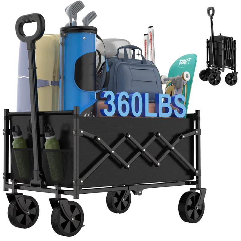 OEM Outdoor Camping Trolley 180L Capacity Double Layer Foldable Metal Cart Telescopic Handle Universal Wheels 250kg